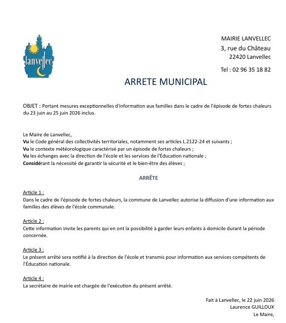Arrêté municipal : épisode de fortes chaleurs